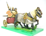 BIB21a Hittite: Two horse chariot with driver and two different spearmen, one armoured, with armoured horses