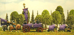 MFPE17 Carroccio: 4 wheeled Religious Wagon with Altar Mast and large Banner with praying monk, pulled by 4 oxen