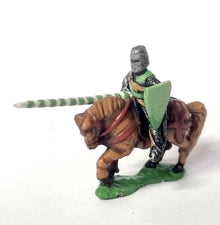 MID16 Mounted Knights, 1250-1300AD in Mail Coat, Leather Back & Breast & assorted Helms, with Large Shield & Lance on Barded Horse