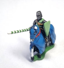 MID16a Mounted Knights, 1250-1300AD in Mail Coat, Leather Back & Breast & assorted Helms, with Large Shield & Lance on Unarmoured Horse