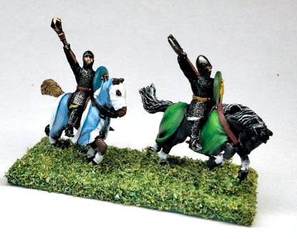 MID81 Spanish: Knights, 1150-1300AD with Mace, Axe or Sword & Round Shield on Barded Horse