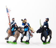 BG58H Union or Confederate: Command: Officer, Standard Bearer & Bugler in Kepi on charging horses