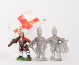 BRO19 European Armies: Command: Officer, Standard Bearer & Drummer in Mitre with Falling Bag (English / Danish)