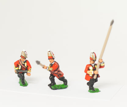 SYBR4a Seven Years War British: Command: Grenadier Officer, Standard Bearer & Drummer, advancing, with variants