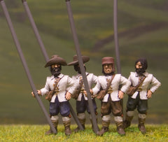 ECW62 Generic ECW/30YW Infantry: Pikeman, no armour, in assorted Hats & Caps, with Pike upright
