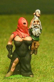 FAN89 Amazon Warriors: Hooded Executioner with Gnome victim, holding Two Handed Sword