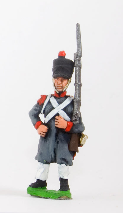 FN65 Line Infantry 1804-12: Voltiguer in Greatcoat & covered Shako, advancing