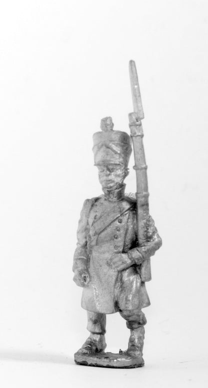 FN63 Line Infantry 1804-12: Fusiler in Greatcoat & covered Shako, advancing