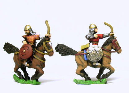 CRU50 Armoured Horse Archer with separate shield.  Suitable for most Middle-Eastern armies, assorted poses.