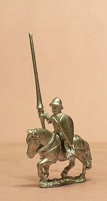 MID13A Mounted Knights, 1200-1350AD with Kite Shield & Lance, in Kettle Helms on Unarmoured Horse