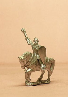 MID4A Mounted Knights, 1150-1200AD with Kite Shield, Mace or Axe, in Mail Surcoat & Conical Helms on Unarmoured Horse