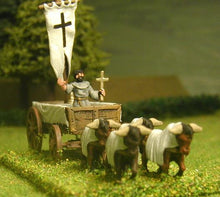 MFPE17 Carroccio: 4 wheeled Religious Wagon with Altar Mast and large Banner with praying monk, pulled by 4 oxen