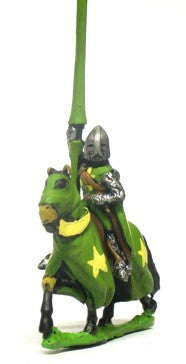 MID10 Mounted Knights, 1200-1250AD, with Heater Shield & Lance, in Barrel Helms, on Barded Horse