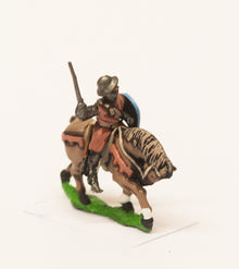 MID14A Mounted Knights, 1200-1350AD with Kite Shield & Mace, Axe or Sword, in Kettle Helms on Unarmoured Horse