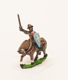 MID14A Mounted Knights, 1200-1350AD with Kite Shield & Mace, Axe or Sword, in Kettle Helms on Unarmoured Horse