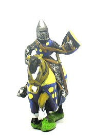 MID15 Mounted Knights, 1250-1300AD in Mail Coat, Leather Back & Breast & assorted Helms, with Heater Shield & Lance on Barded Horse