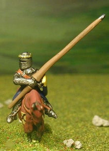 MID17a Mounted Knights, 1250-1350AD, in Crested helms, with Heater Shield & Lance on Unarmoured Horse