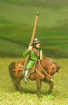 MID19a Mounted Sergeants, in Assorted Helms & Mail Coat, with Large shield & Lance on Unarmoured Horse