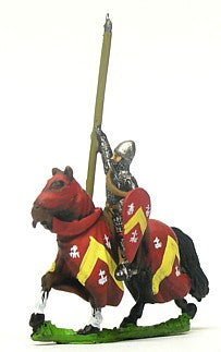 MID3 Mounted Knights, 1150-1200AD with Kite Shield & Lance, in Mail Surcoat & Conical Helms, on Barded Horse