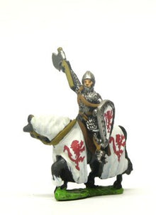 MID4 Mounted Knights, 1150-1200AD with Kite Shield, Mace or Axe, in Mail Surcoat & Conical Helms on Barded Horse