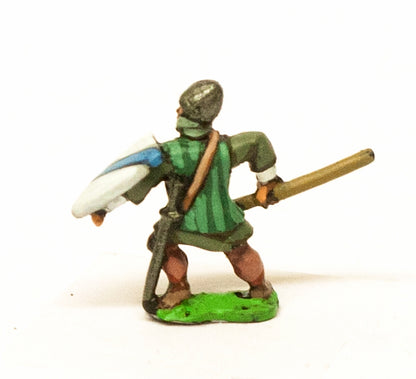 MID44 Medium Spearmen with Quilted Coat & pointed helm, Large Shield