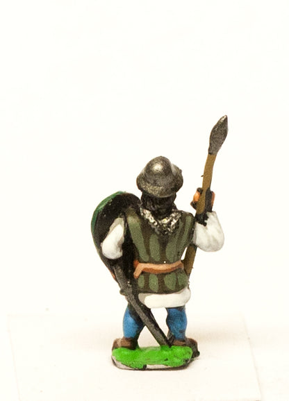 MID45 Medium Spearmen with Quilted Coat & kettle helm, Kite Shield