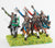 MID4A Mounted Knights, 1150-1200AD with Kite Shield, Mace or Axe, in Mail Surcoat & Conical Helms on Unarmoured Horse