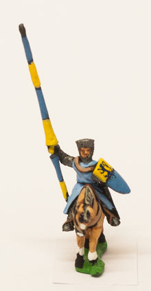 MID7A Mounted Knights, 1150-1200AD with Large Shield & Lance, in Mail Coif over Flat Top Helm, on Unarmoured Horse