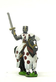 MID9 Mounted Knights, 1200-1250AD, with Kite Shield & Mace, Axe or Sword, in Barrel Helms, on Barded Horse