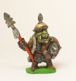 Q32 Orc: Leader in spiked helm, spear & shield