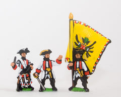 SYA2 Seven Years War Austrian: Command: German Fusilier Officer, Standar Bearer & Drummer