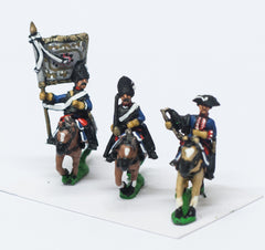 SYF21 Seven Years War French: Command: Cuirassier du Roi Officer, Standard Bearer & Trumpeter