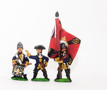 SYP6 Seven Years War Prussian: Command: Fusilier Officer, Standard Bearer & Drummer