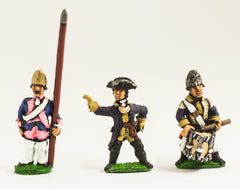 SYP6c Seven Years War Prussian: Command: Fusilier Officer, Standard Bearer (bare flag pole only - no cast flag) & Drummer