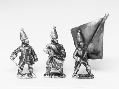 SYRU6 Seven Years War Russian: Command: Grenadier Officer, Standard Bearer & Drummer