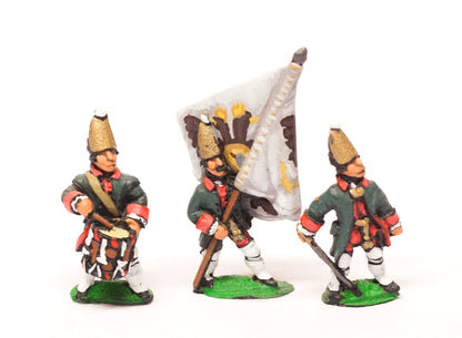 SYRU6 Seven Years War Russian: Command: Grenadier Officer, Standard Bearer & Drummer